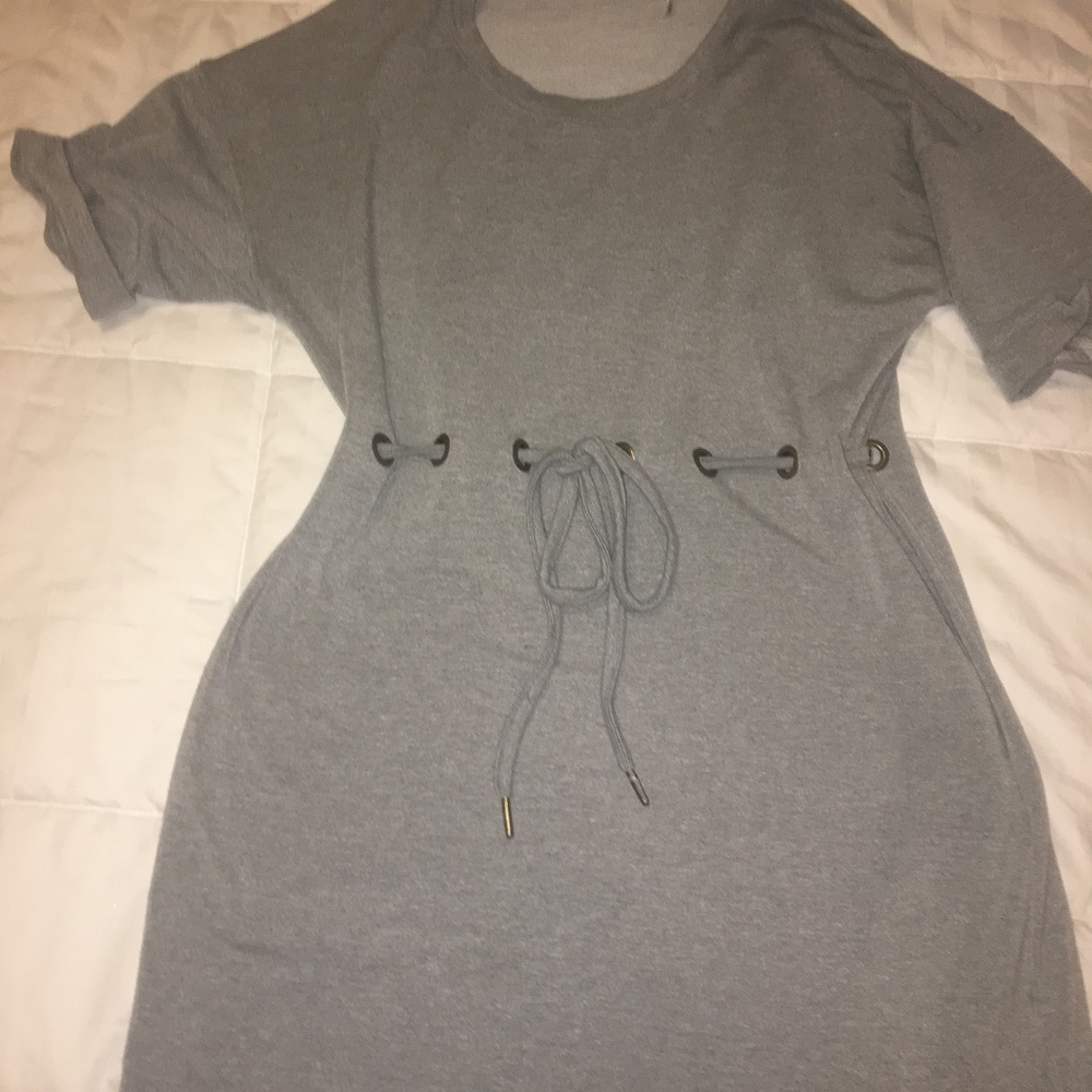 gray mini dress with hardware waste